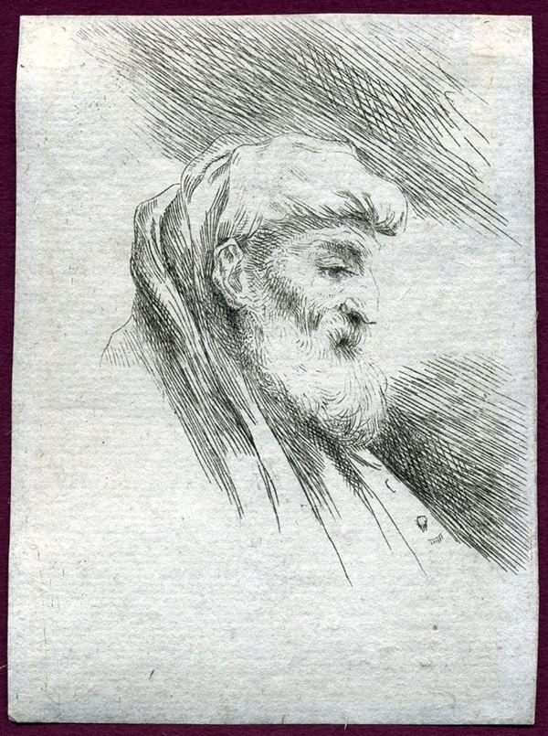 Bearded old man seen in profile