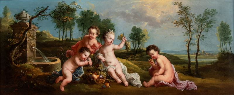 Paesaggio con gioco di putti presso una fontana