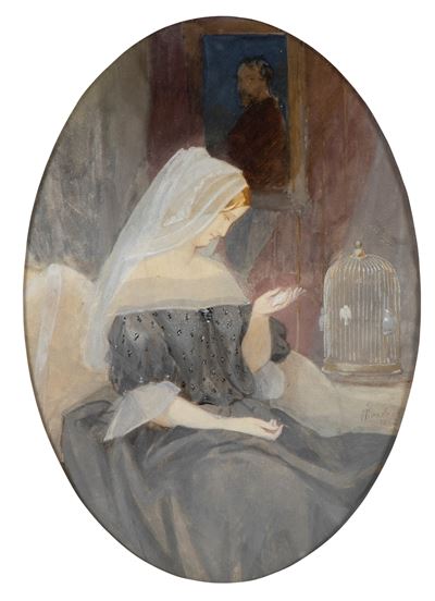 F. Henderson, Donna Velata, Acquerello, XIX secolo
