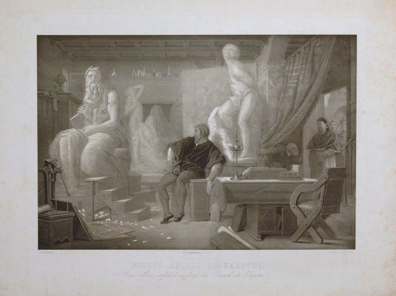 Michelangelo Buonarrotti, Litografia "Michelangelo Buonarrotti nello studio"