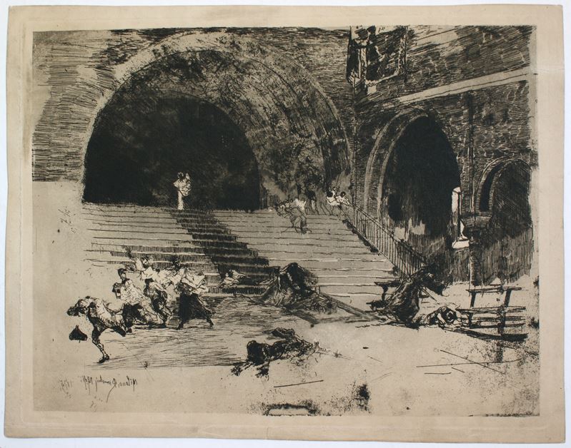 Mosè Bianchi - Un miracle, acquaforte, acquatinta e puntasecca
