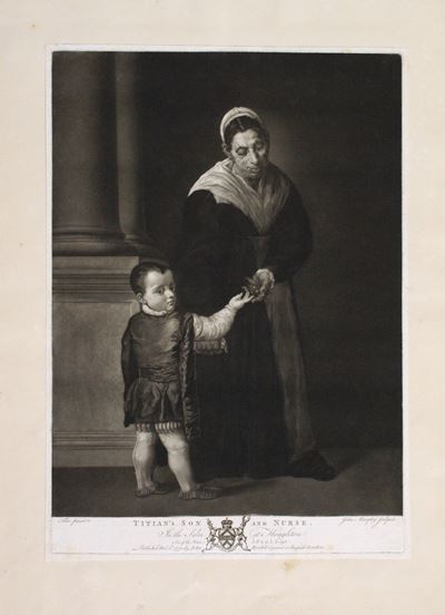 Titian's son and nurse, mezzotinta