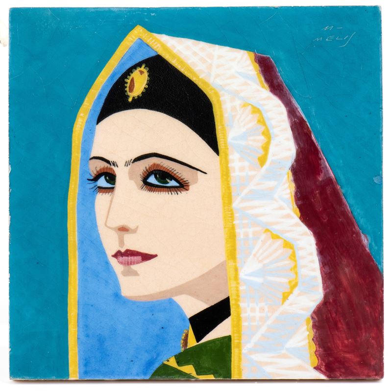 Mattonella con donna in costume tradizionale sardo