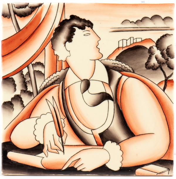 GIO PONTI - Mattonella con scrittore