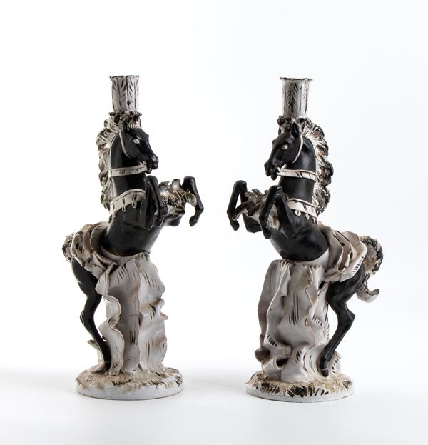 UGO ZACCAGNINI - Due candelabri a forma di cavallo rampante