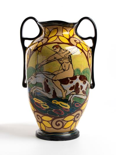 C. Gurreri, Vaso biansato in ceramica policroma