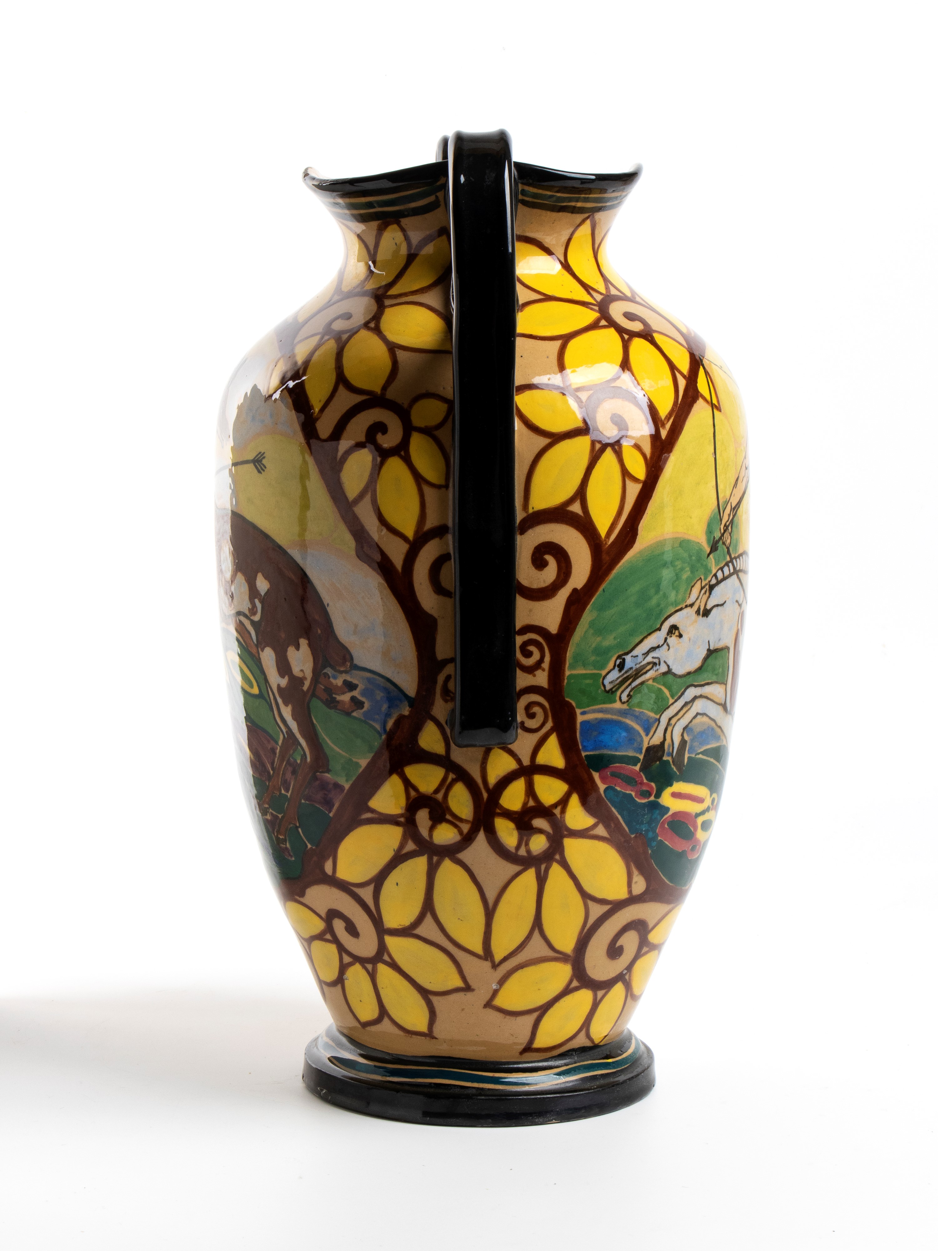 Ruggero Lanni e C. Gurreri - C. Gurreri, Vaso biansato in ceramica policroma