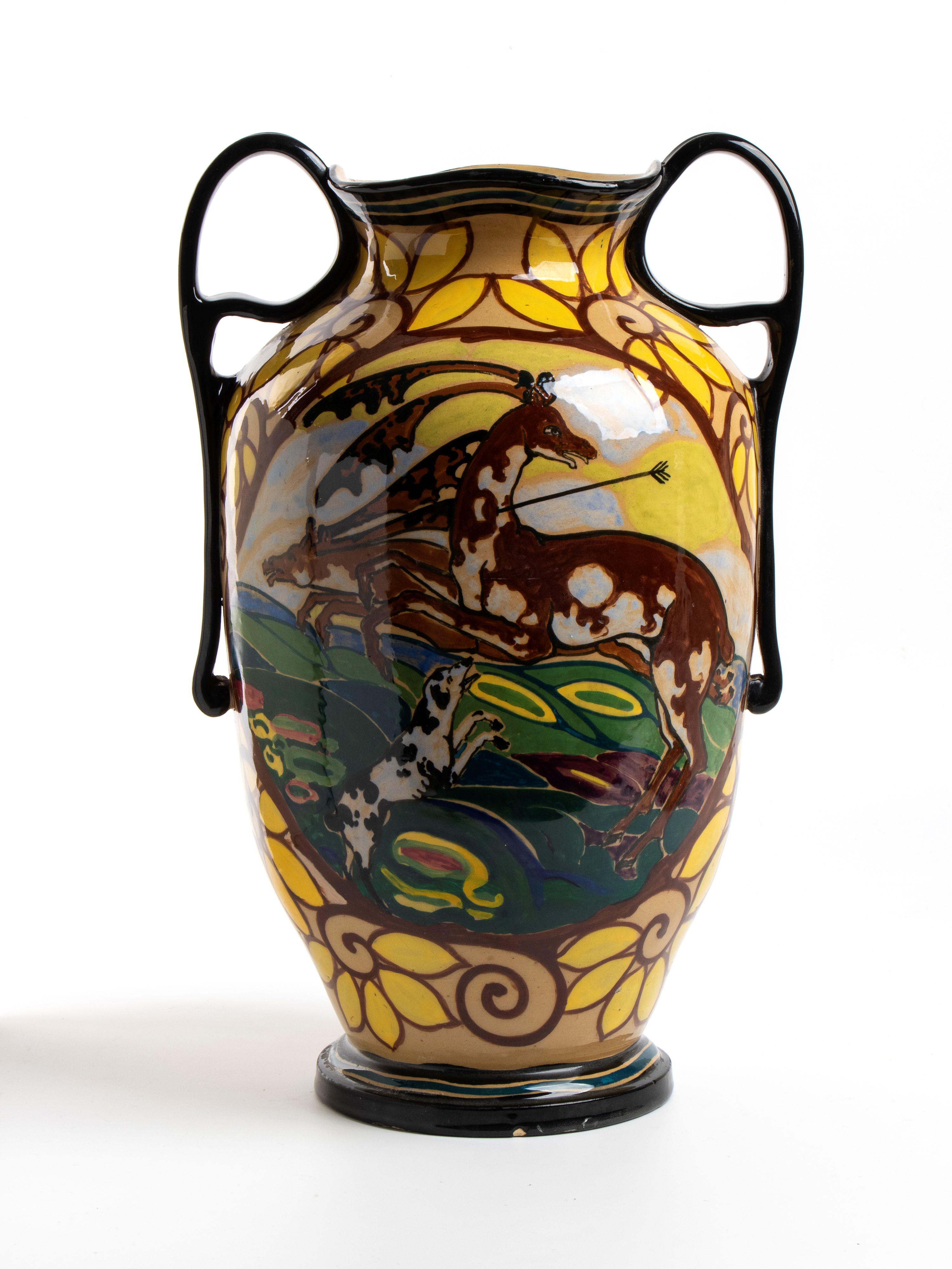 Ruggero Lanni e C. Gurreri - C. Gurreri, Vaso biansato in ceramica policroma