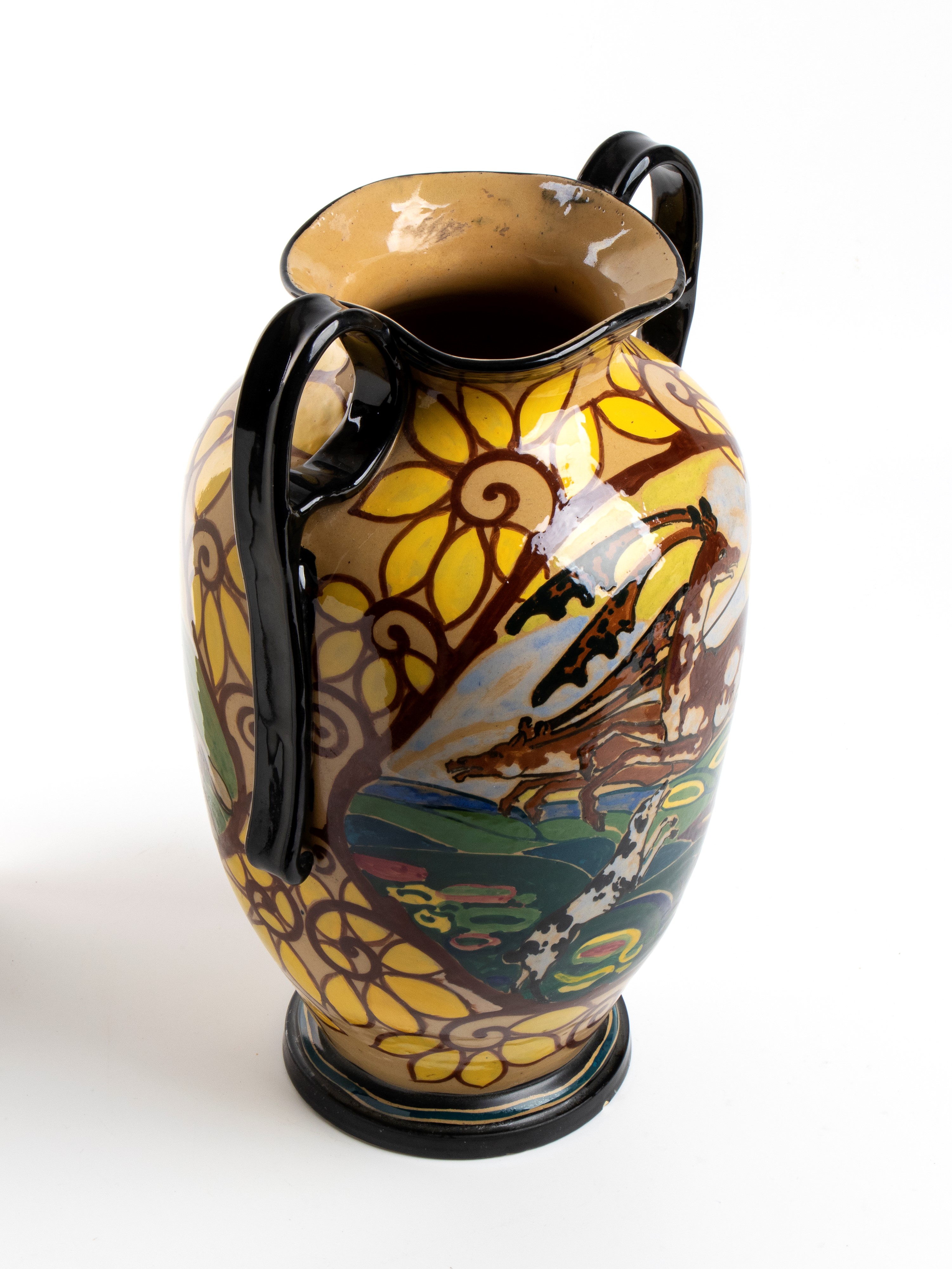 Ruggero Lanni e C. Gurreri - C. Gurreri, Vaso biansato in ceramica policroma