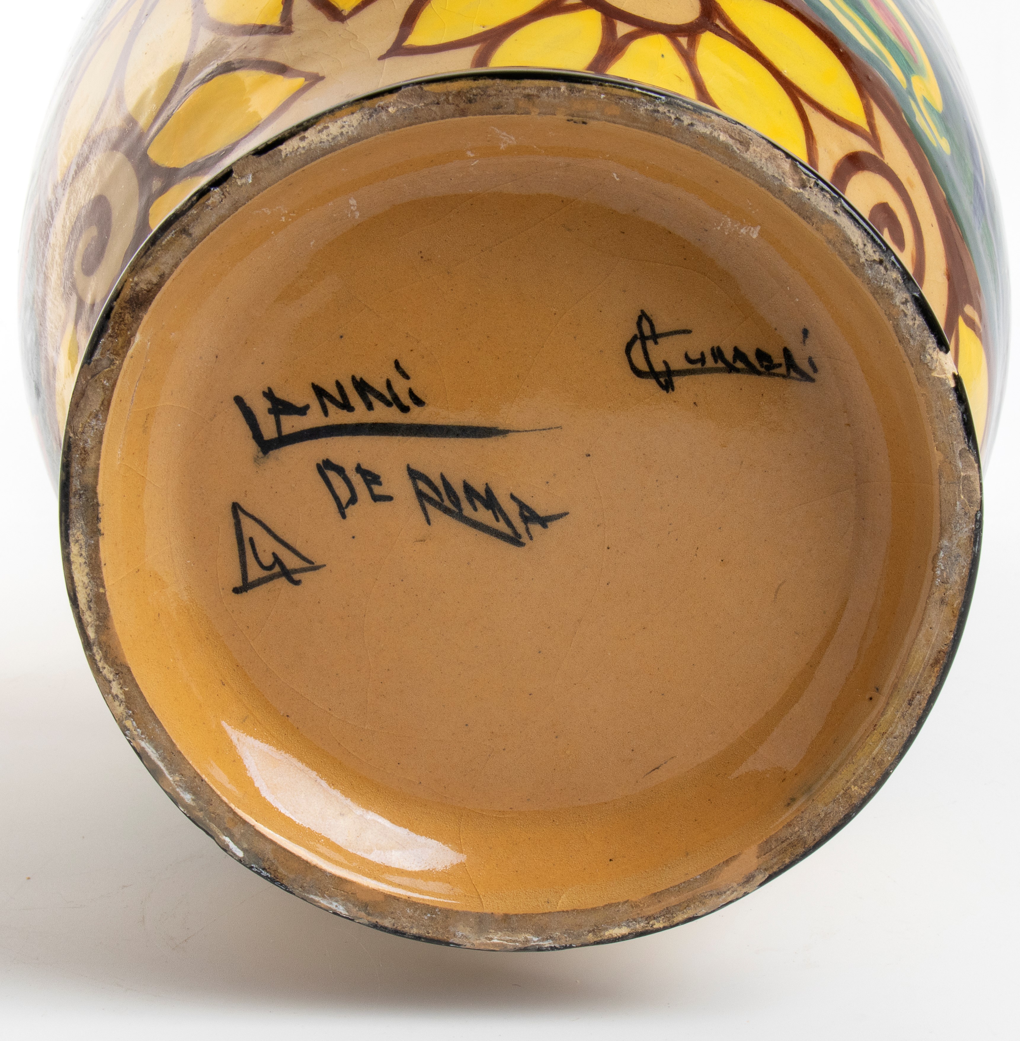 Ruggero Lanni e C. Gurreri - C. Gurreri, Vaso biansato in ceramica policroma