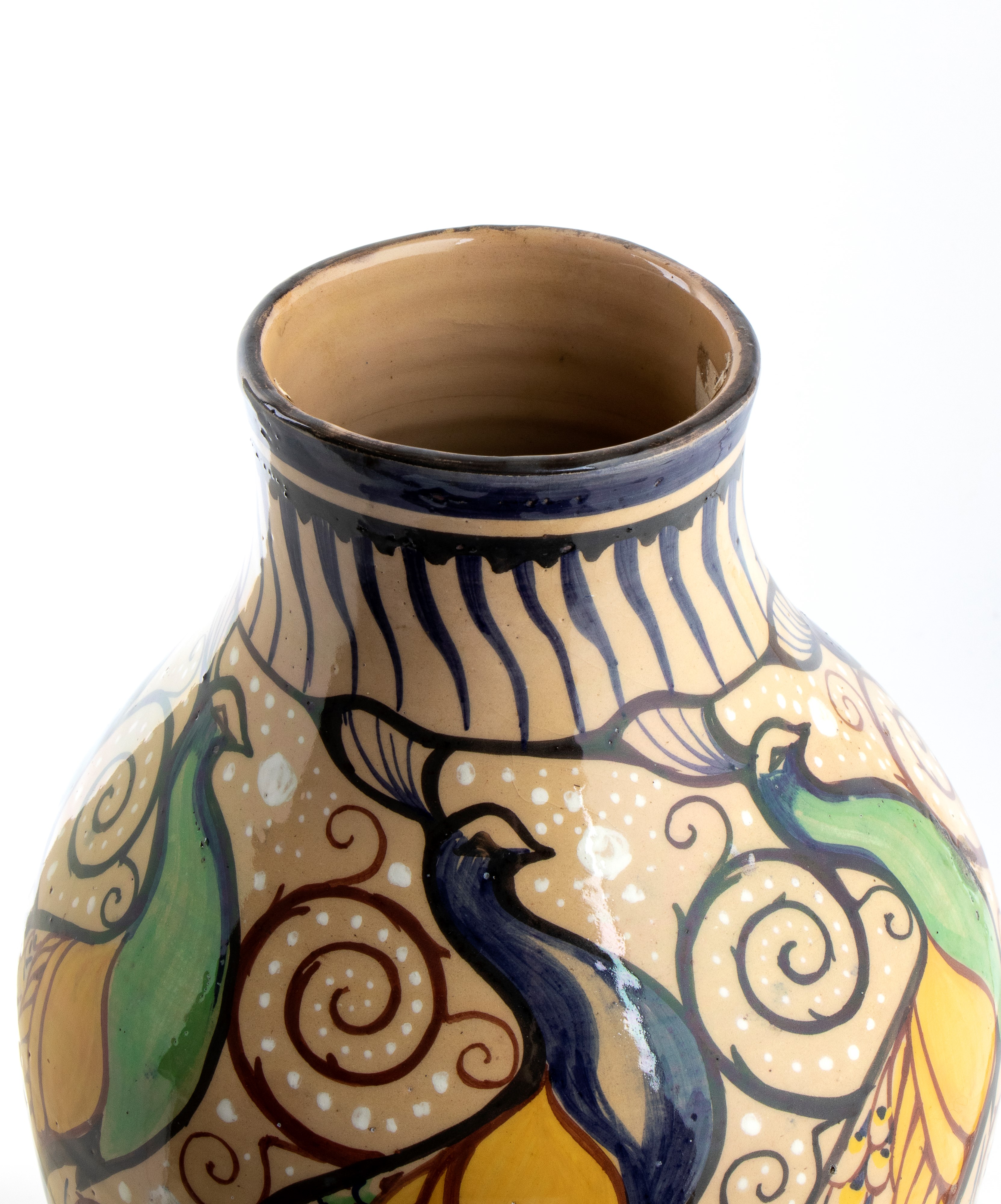 Roberto Rosati - Vaso con decoro di pavoni, ceramica policroma, 1924