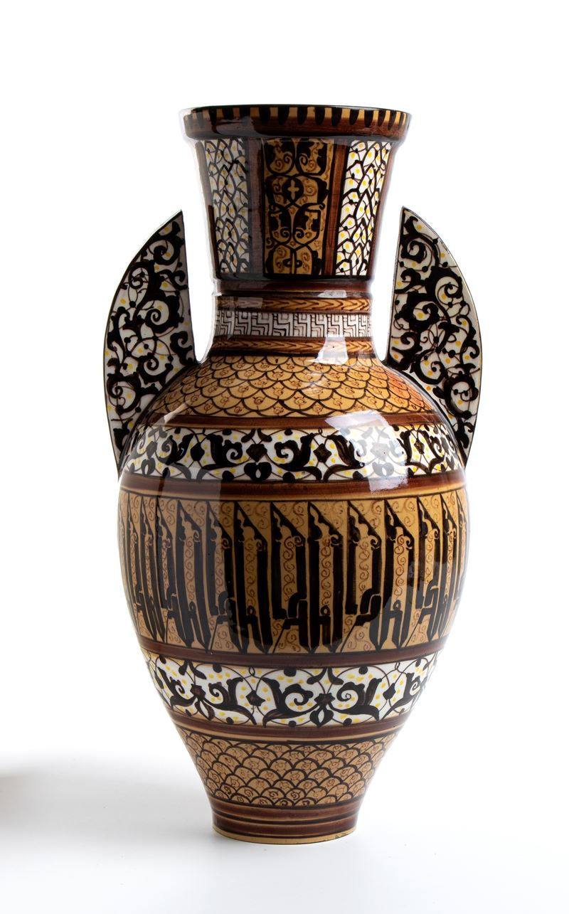Vaso biansato ispano-moresco, ceramica policroma