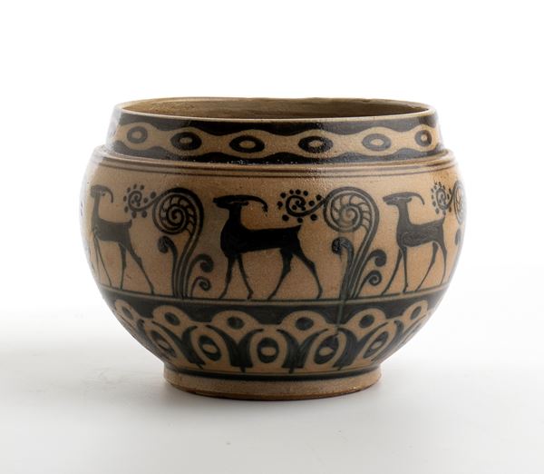 GALILEO CHINI - Vasetto con teoria di antilopi in monocromia nera