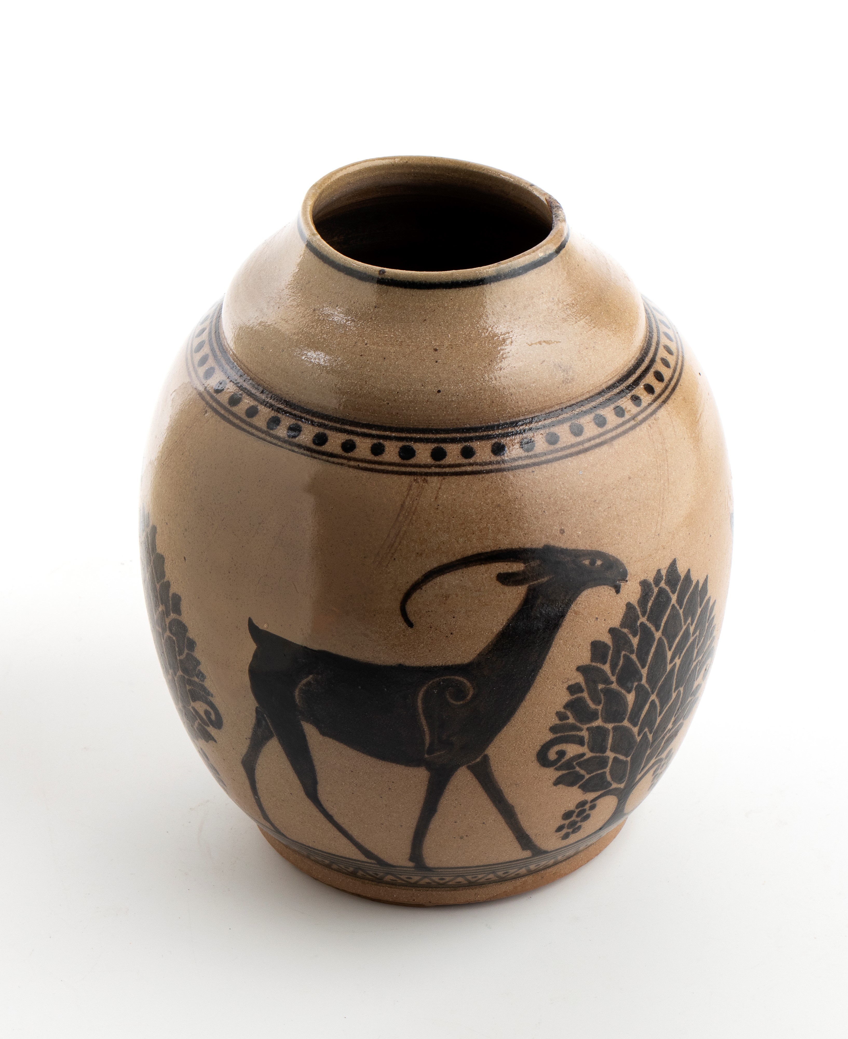 Vaso con decorazione di antilopi in monocromia nera