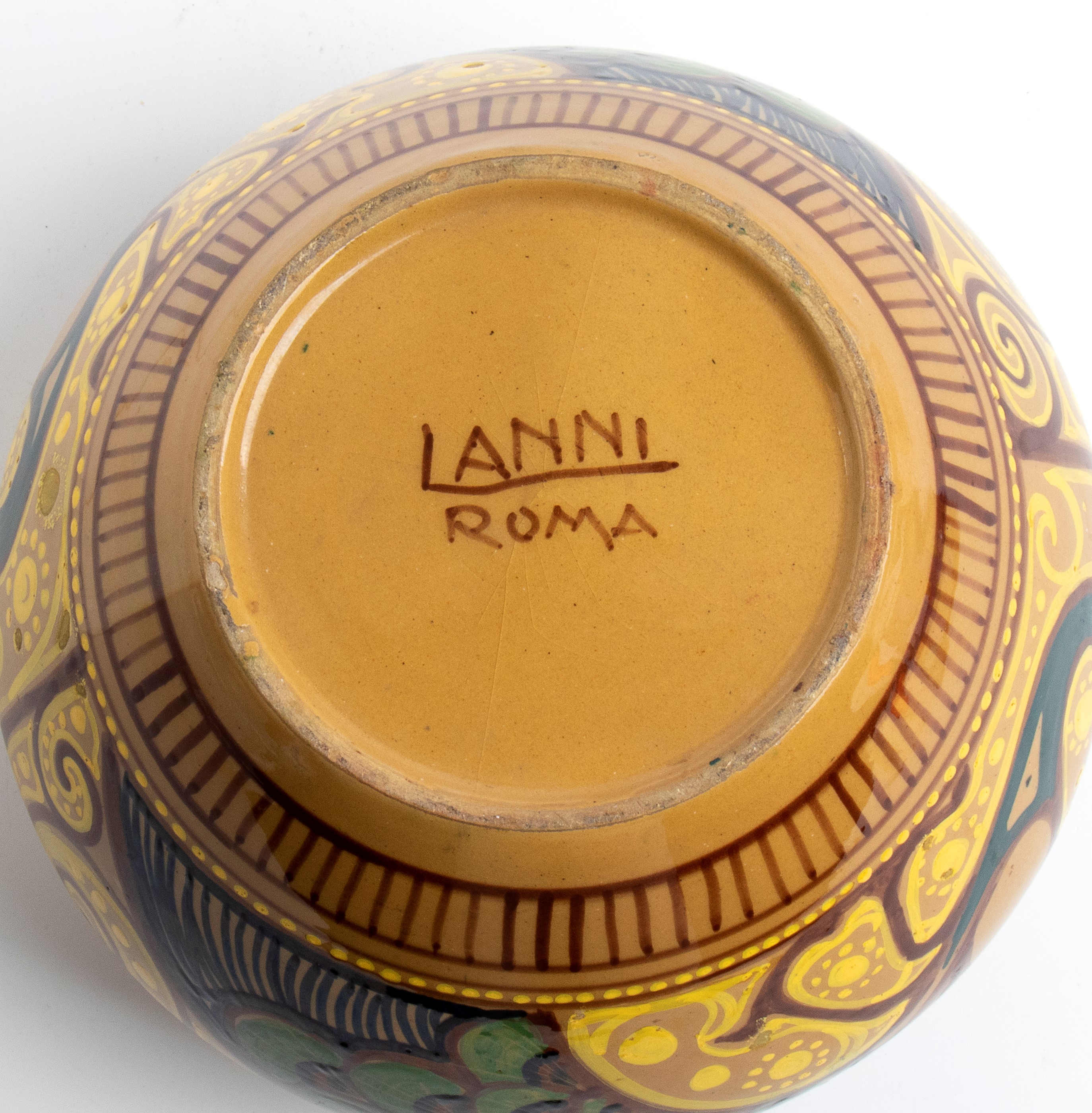 Ruggero Lanni - Vasetto con decorazione di pavoni, terracotta dipinta e invetriata