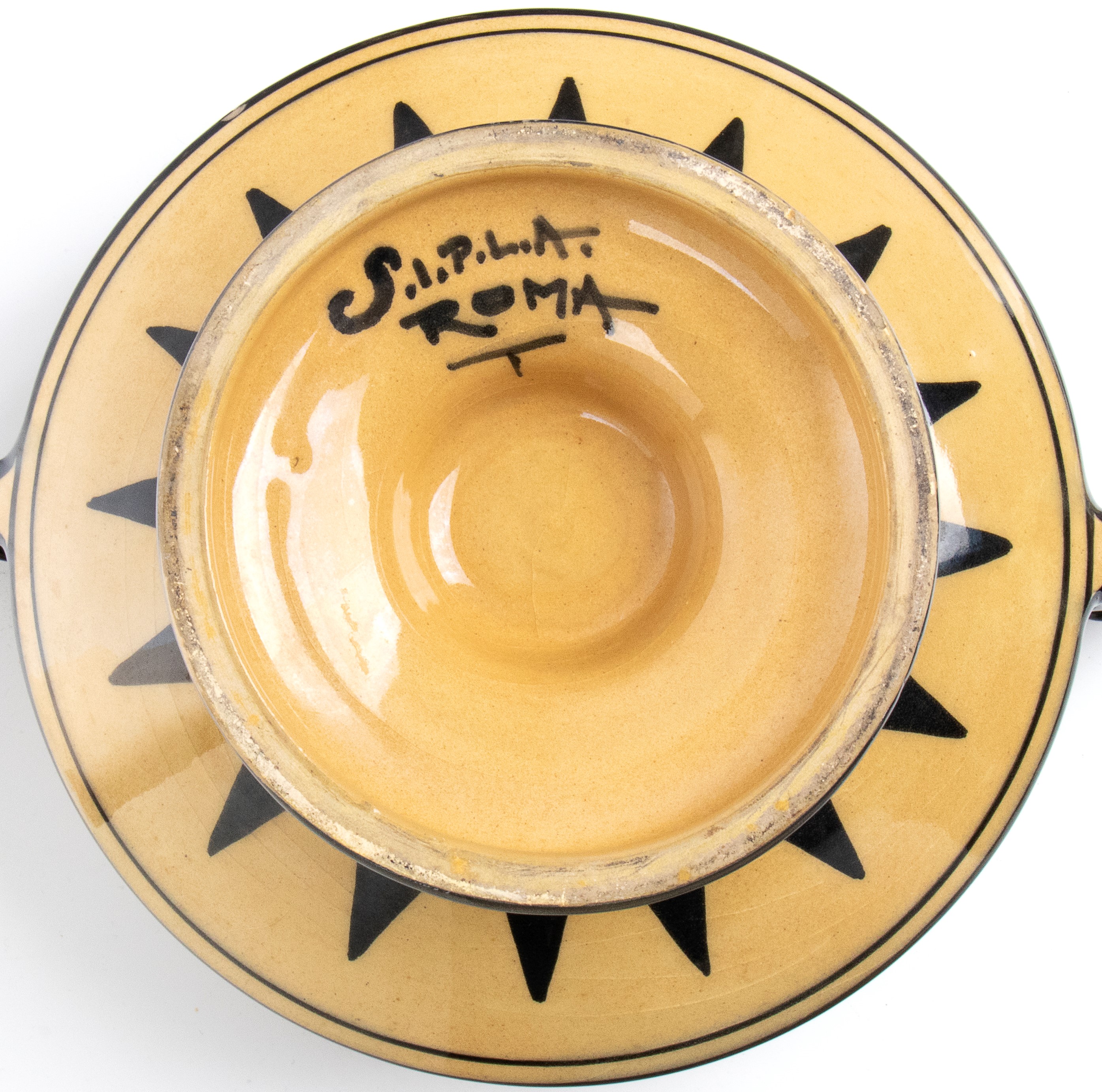Vaso portafiori biansato e coperchio a griglia con decorazione di cicale