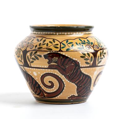 Cachepot in terracotta dipinta e invetriata