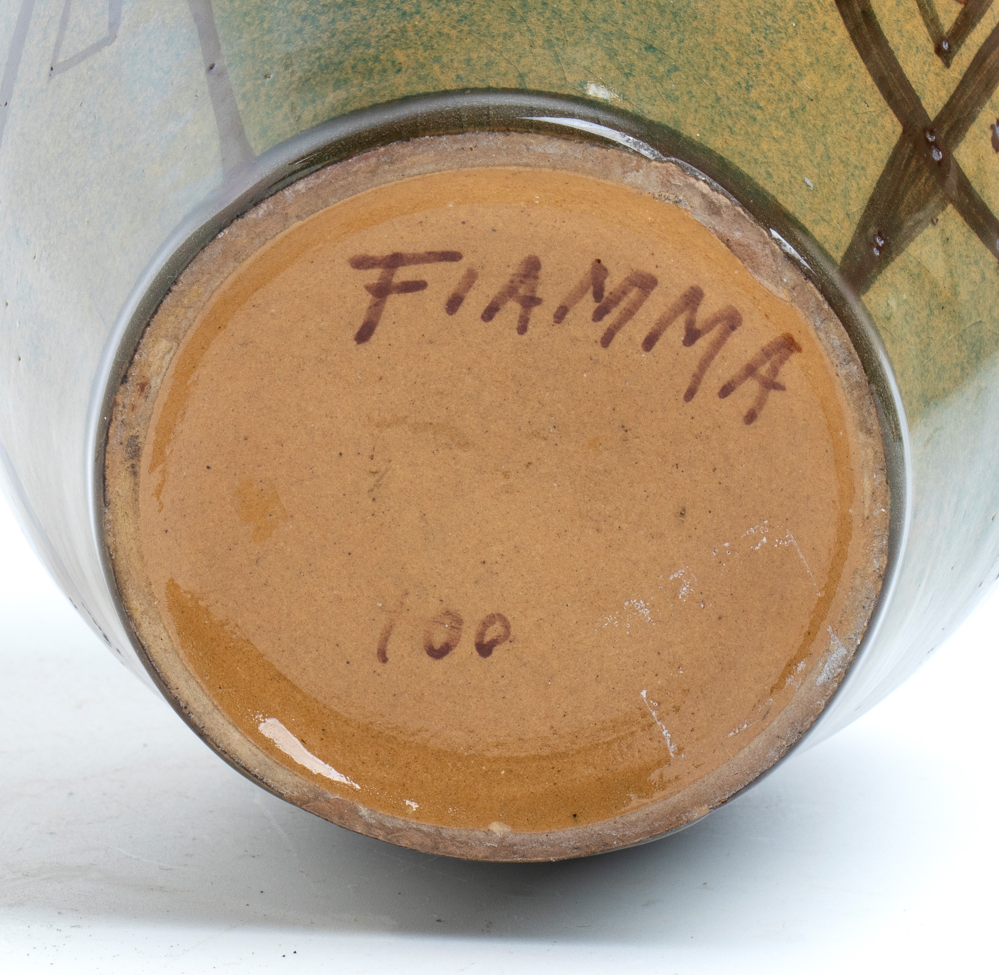 Manifattura Fiamma - Vaso dei falchi, Terracotta dipinta e invetriata