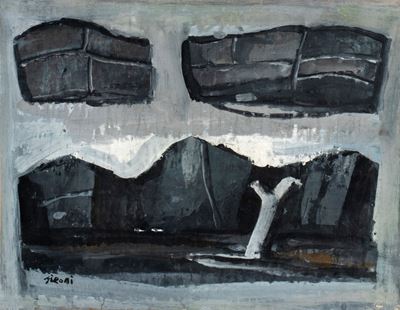 Composizione di montagne, tempera su carta