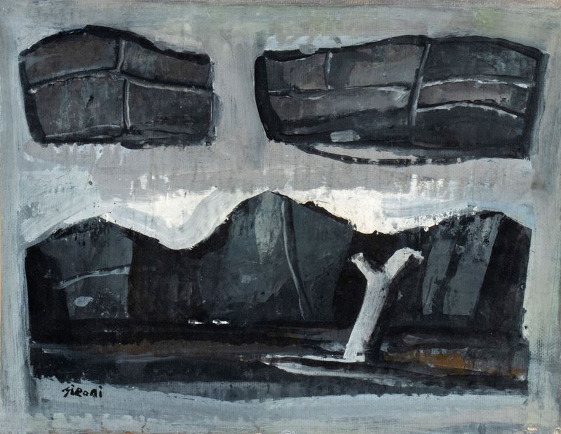 Mario Sironi - Composizione di montagne, tempera su carta