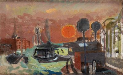 Venezia al tramonto, olio su tavoletta