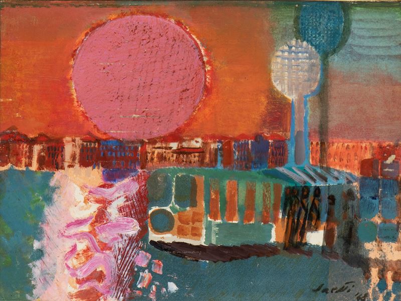 Bruno Saetti - Paesaggio veneziano, olio su tavola