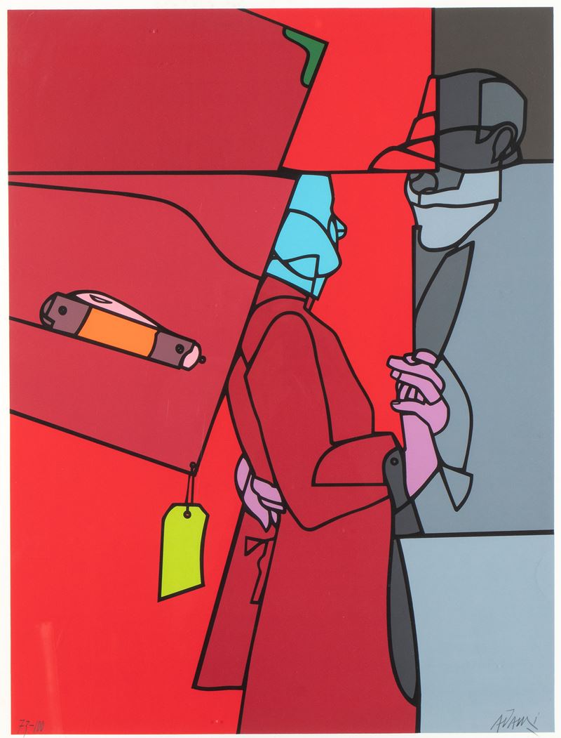 Valerio Adami - Senza titolo, litografia 100 x 70 cm