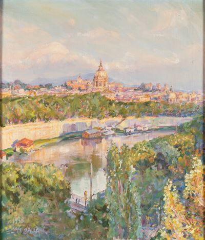 Veduta di Roma, olio su tela, 1958