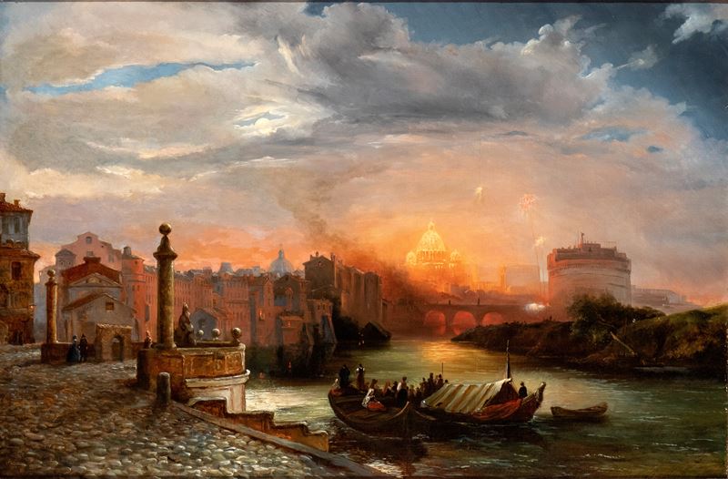 Franz Ludwig Catel - Fuochi d'artificio su piazza San Pietro e su Castel Sant'Angelo visto dal po...