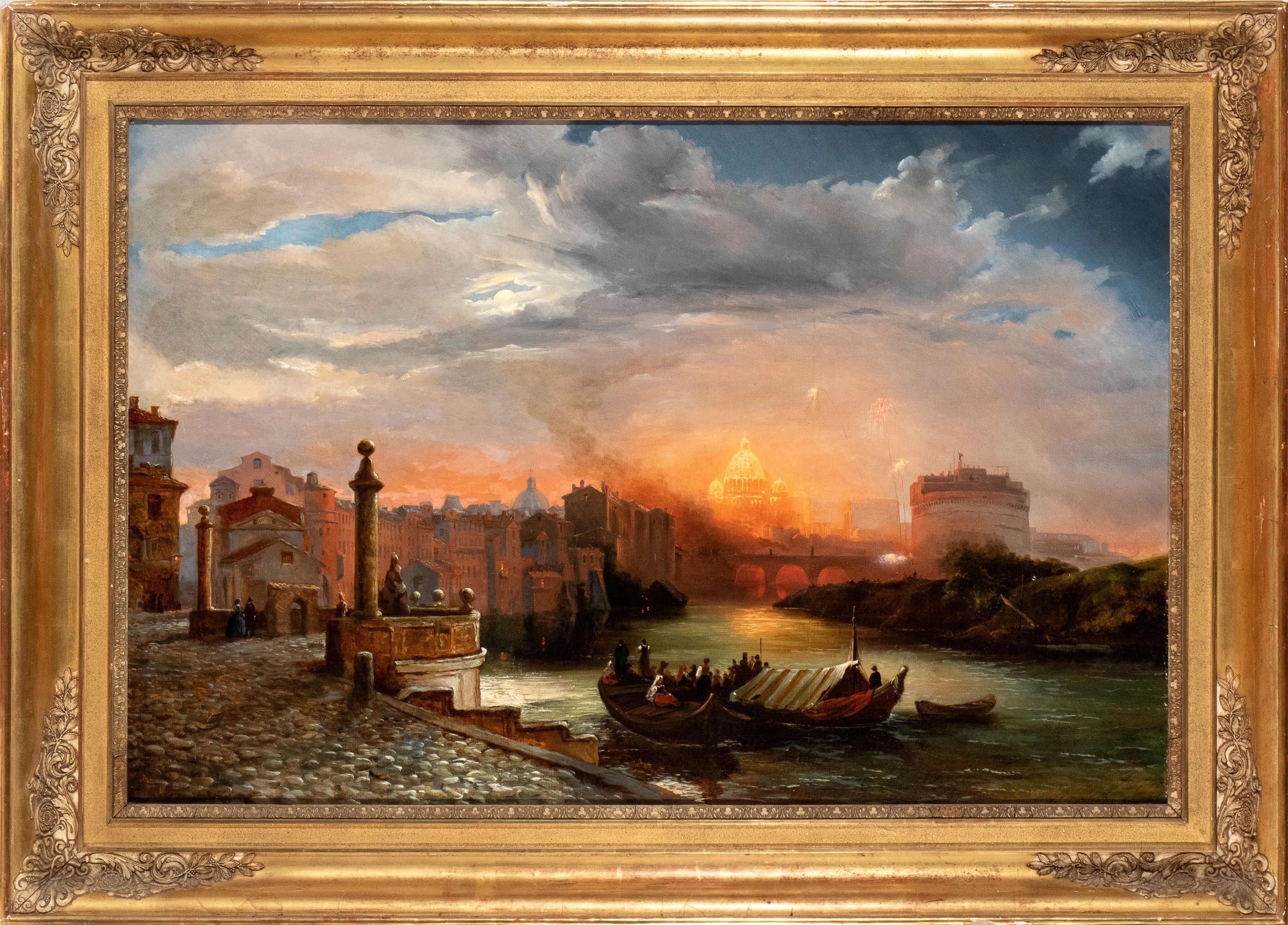 Fuochi d'artificio su piazza San Pietro e su Castel Sant'Angelo visti dal porto di Ripetta