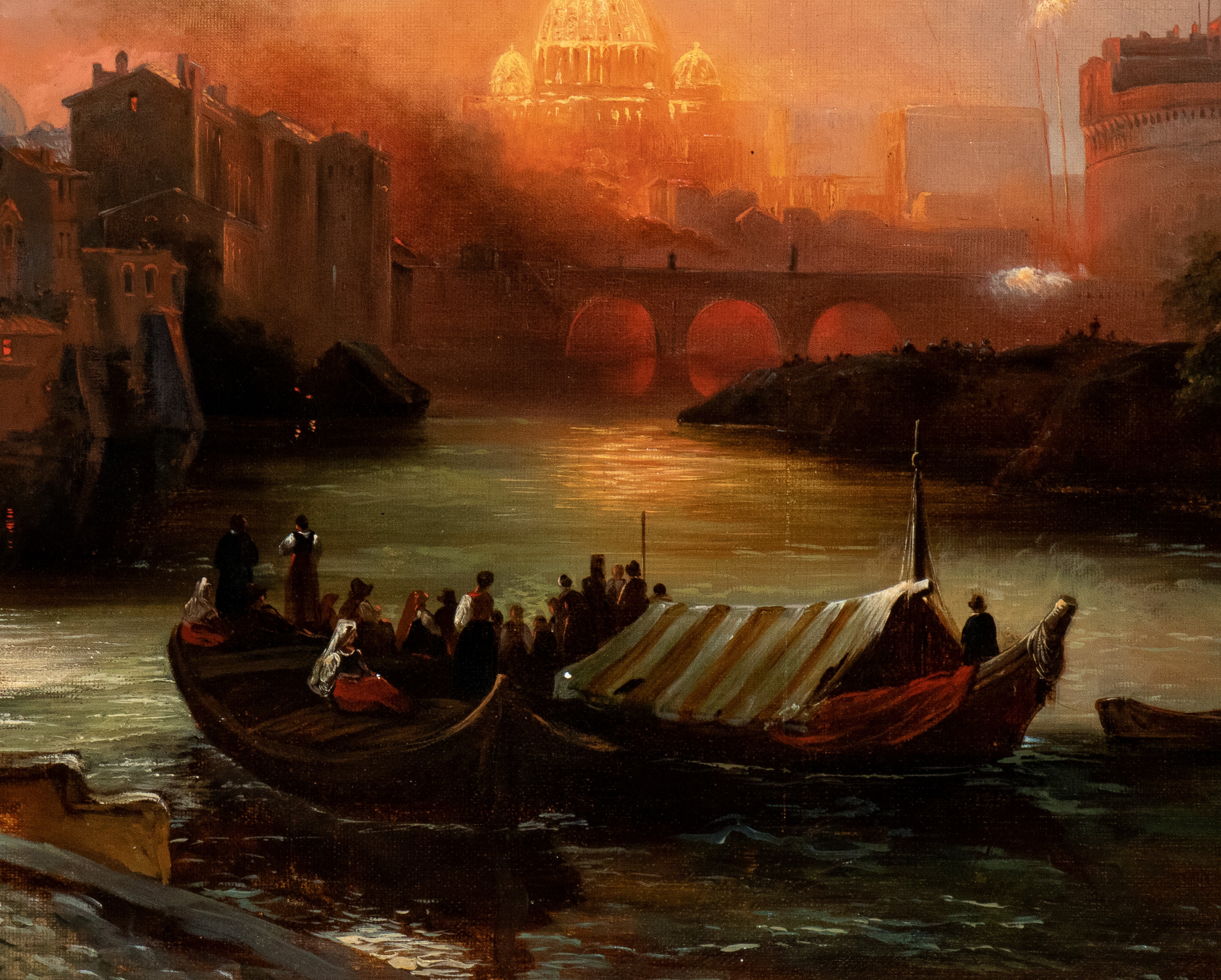 Fuochi d'artificio su piazza San Pietro e su Castel Sant'Angelo visti dal porto di Ripetta