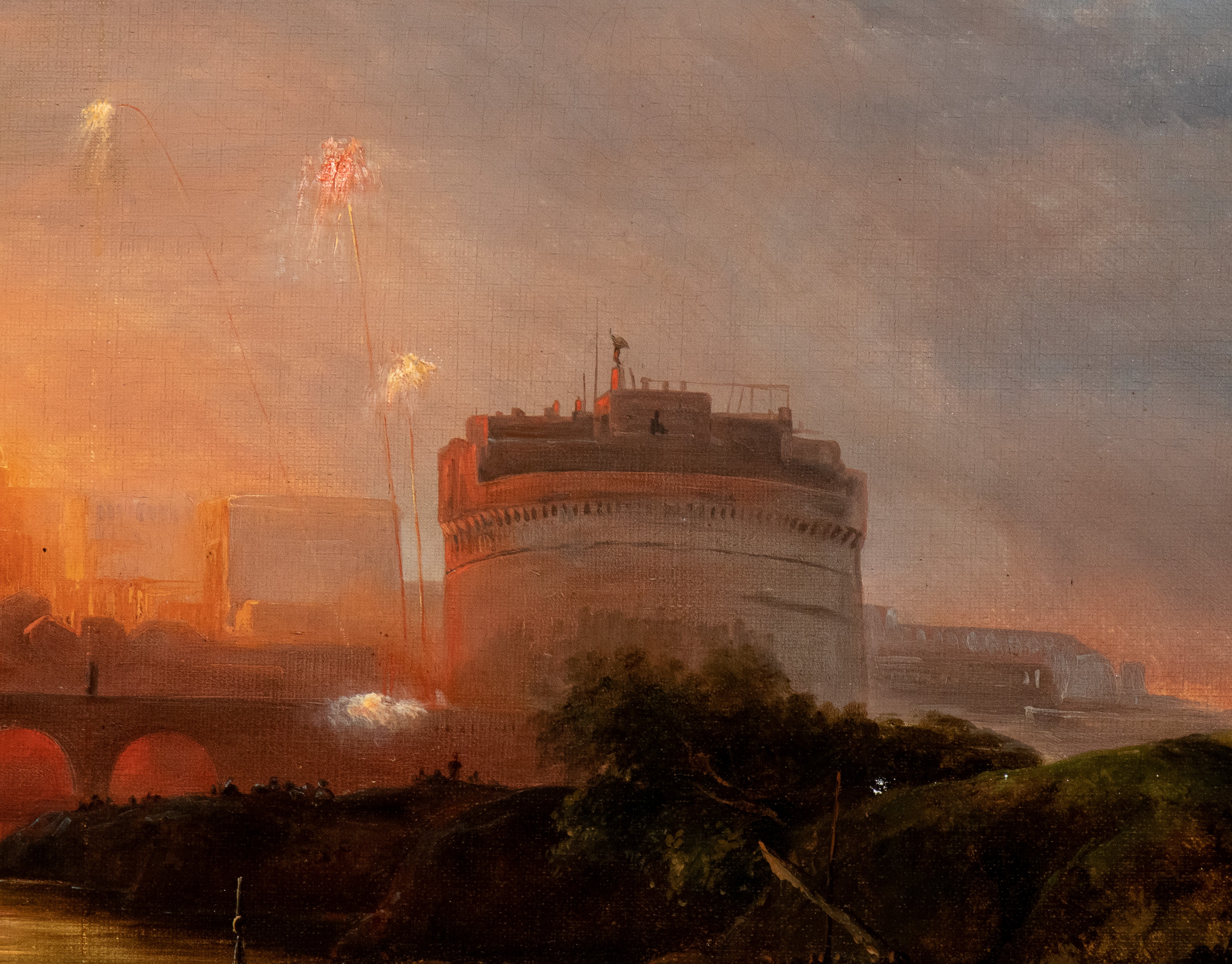 Fuochi d'artificio su piazza San Pietro e su Castel Sant'Angelo visti dal porto di Ripetta