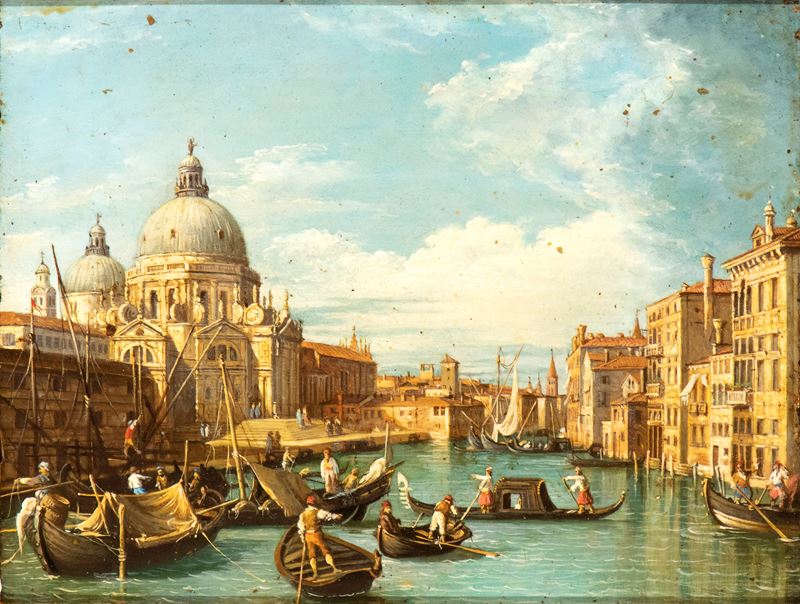 L'entrata del Canal Grande con Santa Maria della Salute, olio su rame