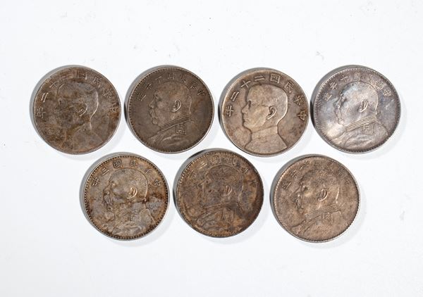 Group of seven silver coins, China