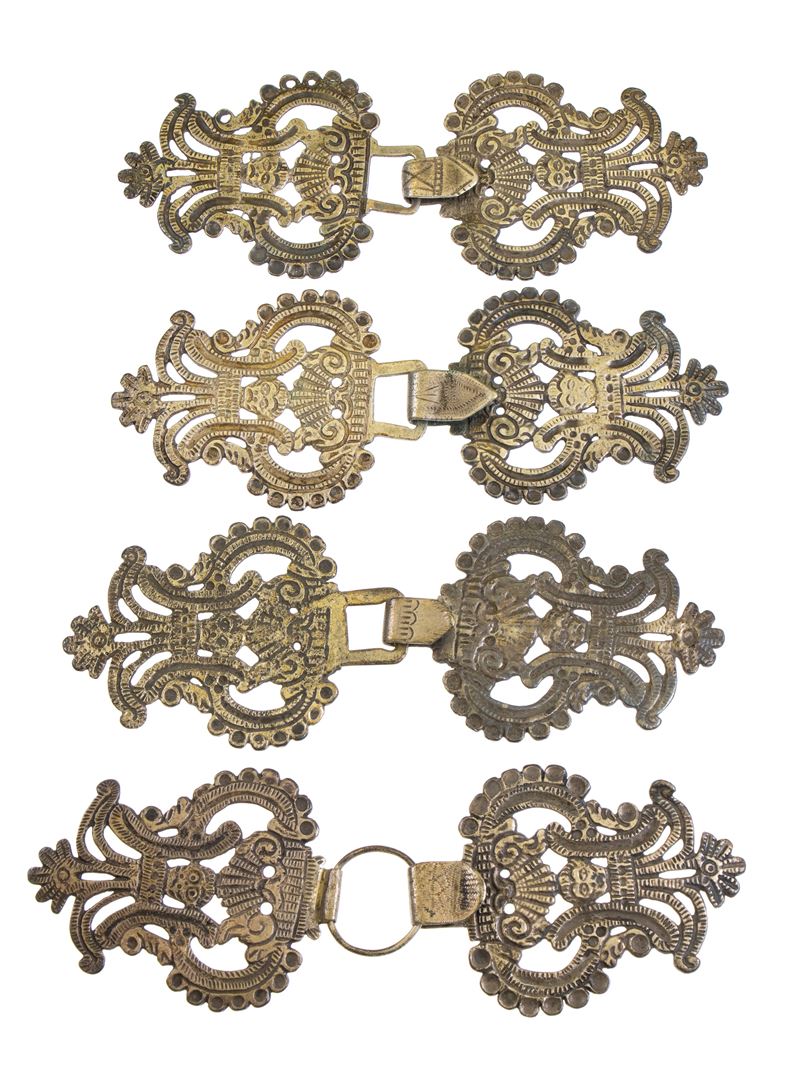 Gancere da corsetto in argento, XIX secolo, set di quattro