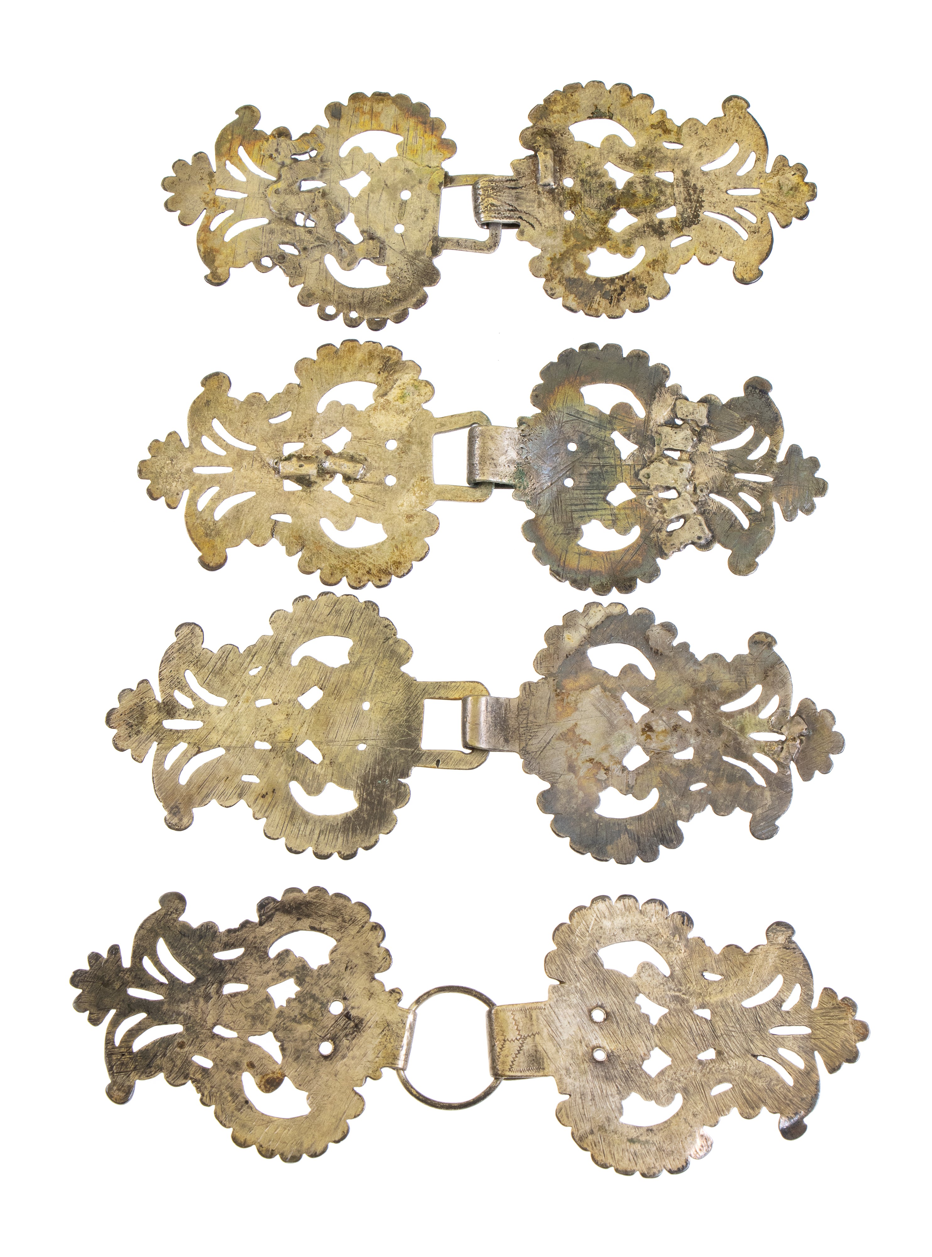 Gancere da corsetto in argento, XIX secolo, set di quattro