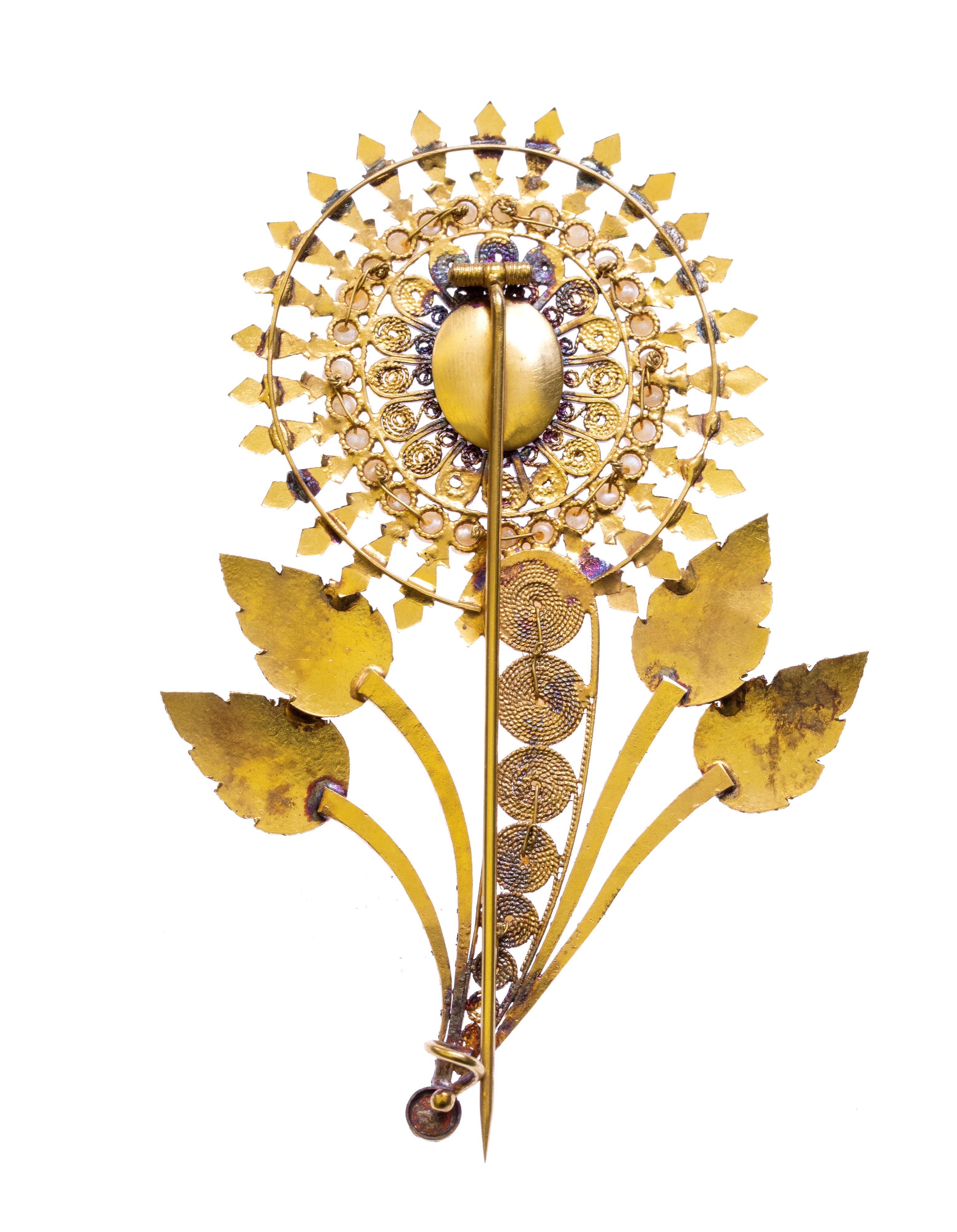 Spilla Sarda, ornamento in oro 18k e pietre preziose, XIX-XX secolo