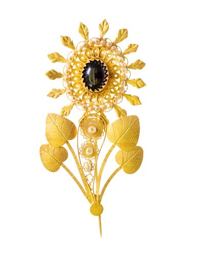 Spilla Sarda, in oro 18k con granato e perle