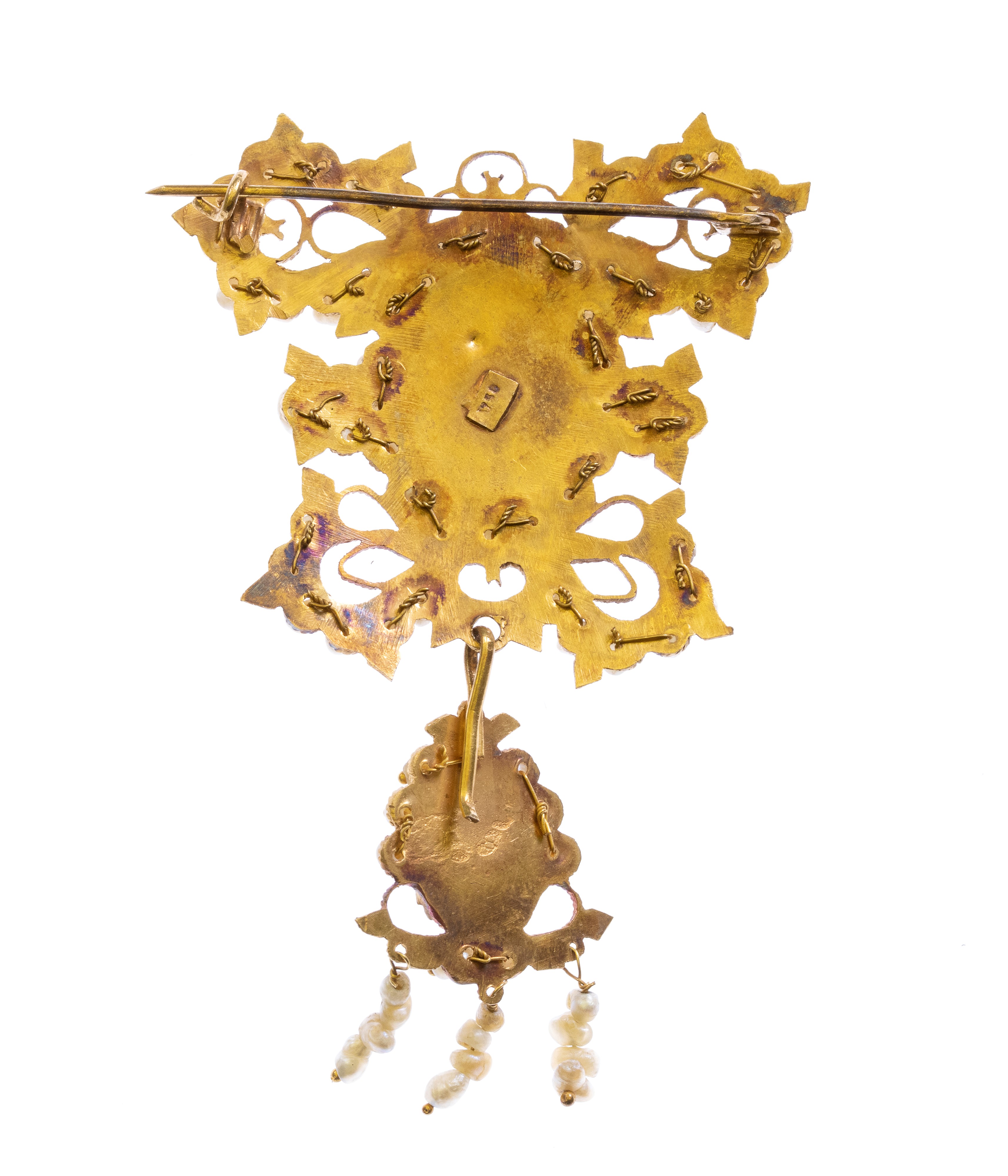 Spilla Sarda, modello a forma di farfalla in oro 18k e pietre preziose