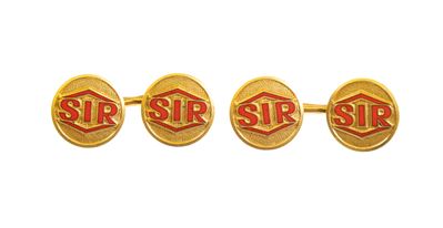 Lotto di 9 coppie di gemelli in oro 18K con smalto rosso SIR