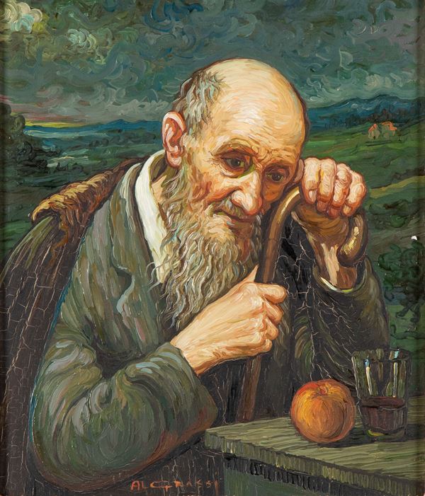 ALFONSO GRASSI - Male portrait with glass and fruit