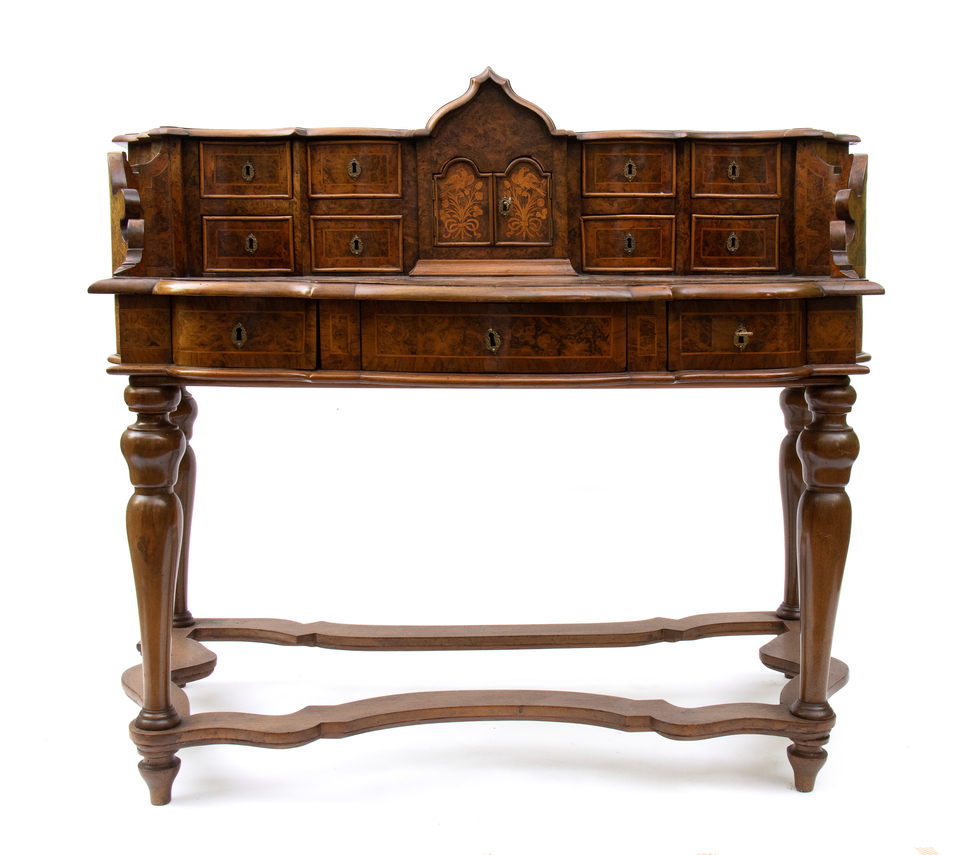 Scrittoio intarsiato con alzata, in noce