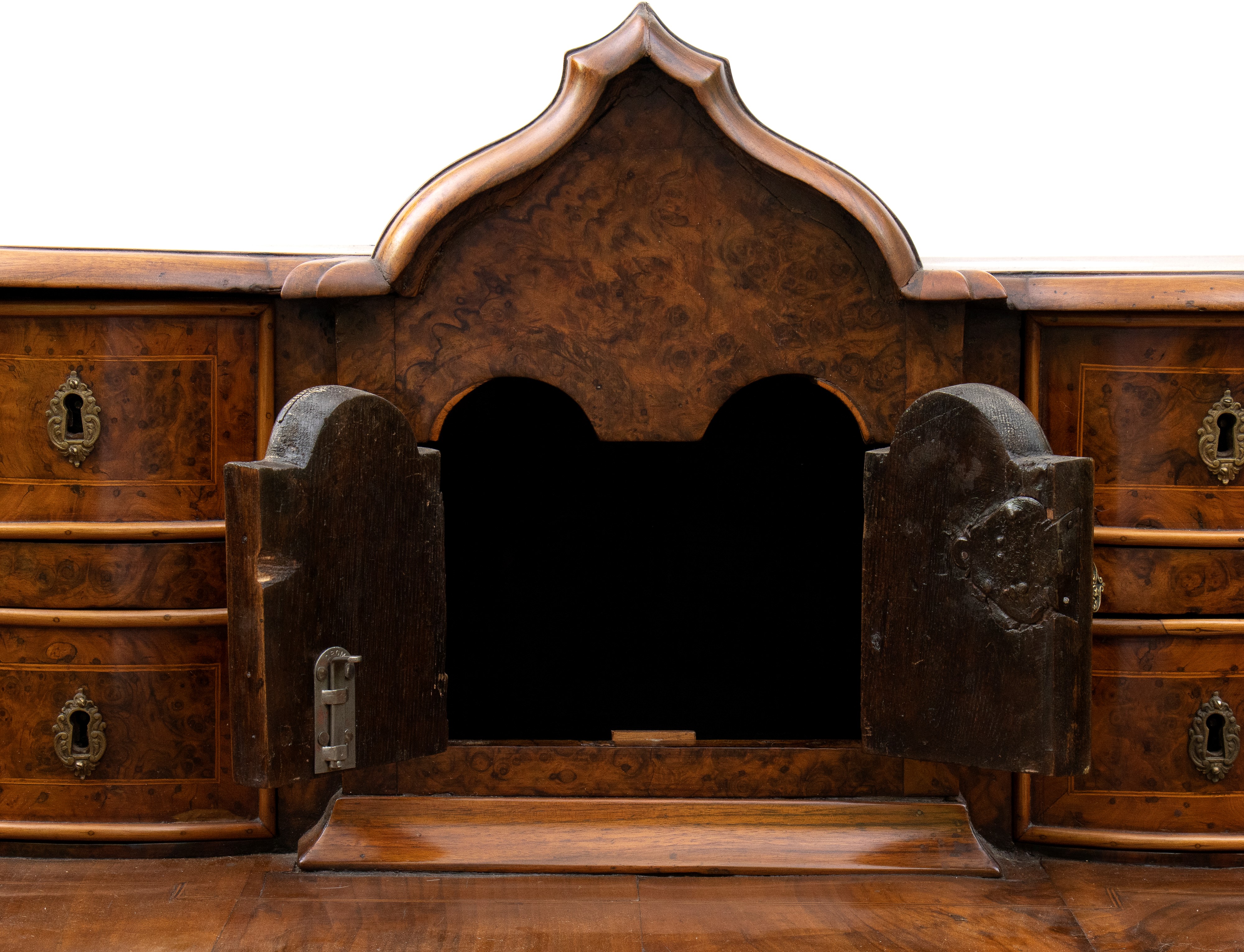 Scrittoio intarsiato con alzata, in noce