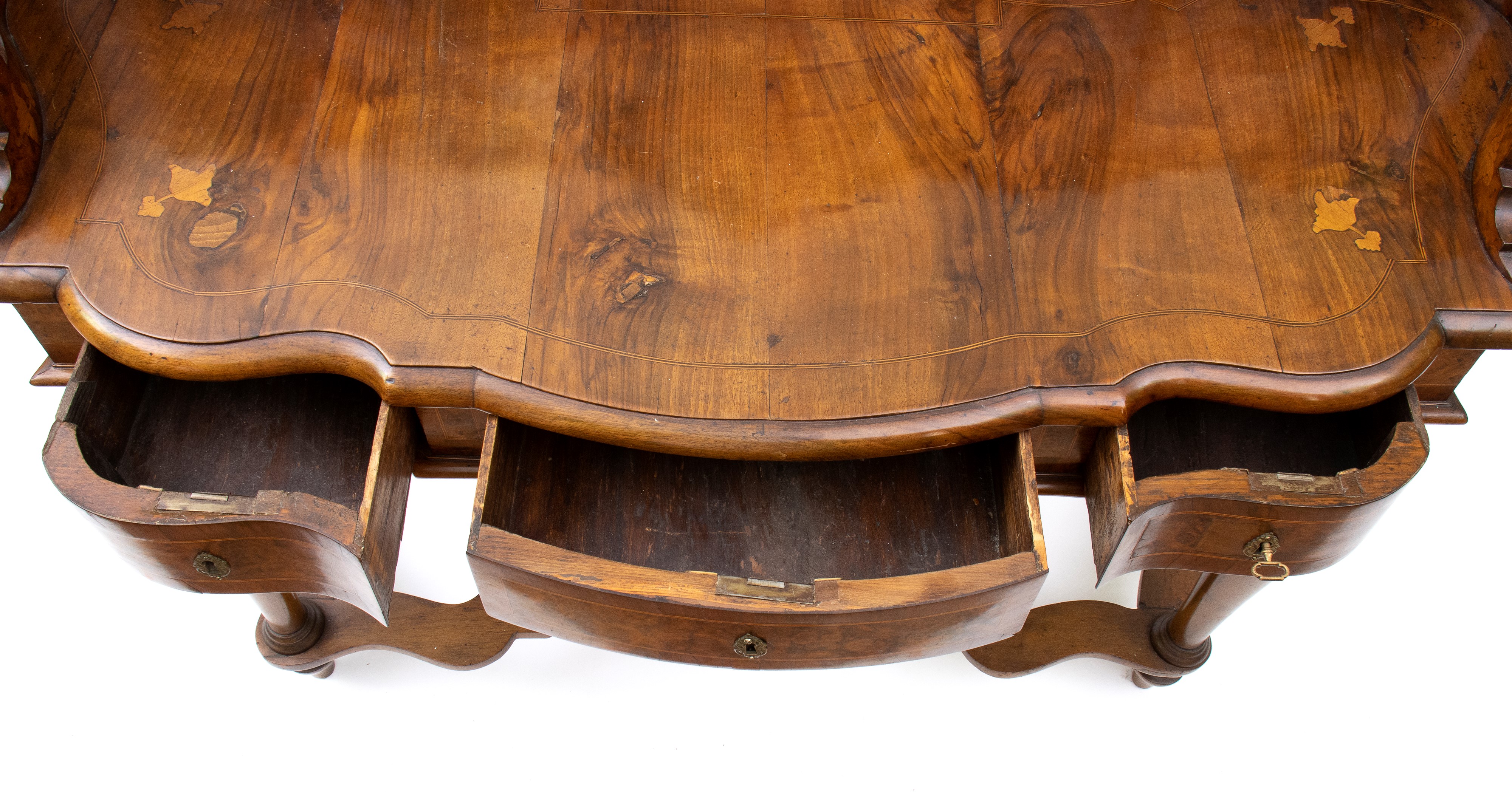 Scrittoio intarsiato con alzata, in noce