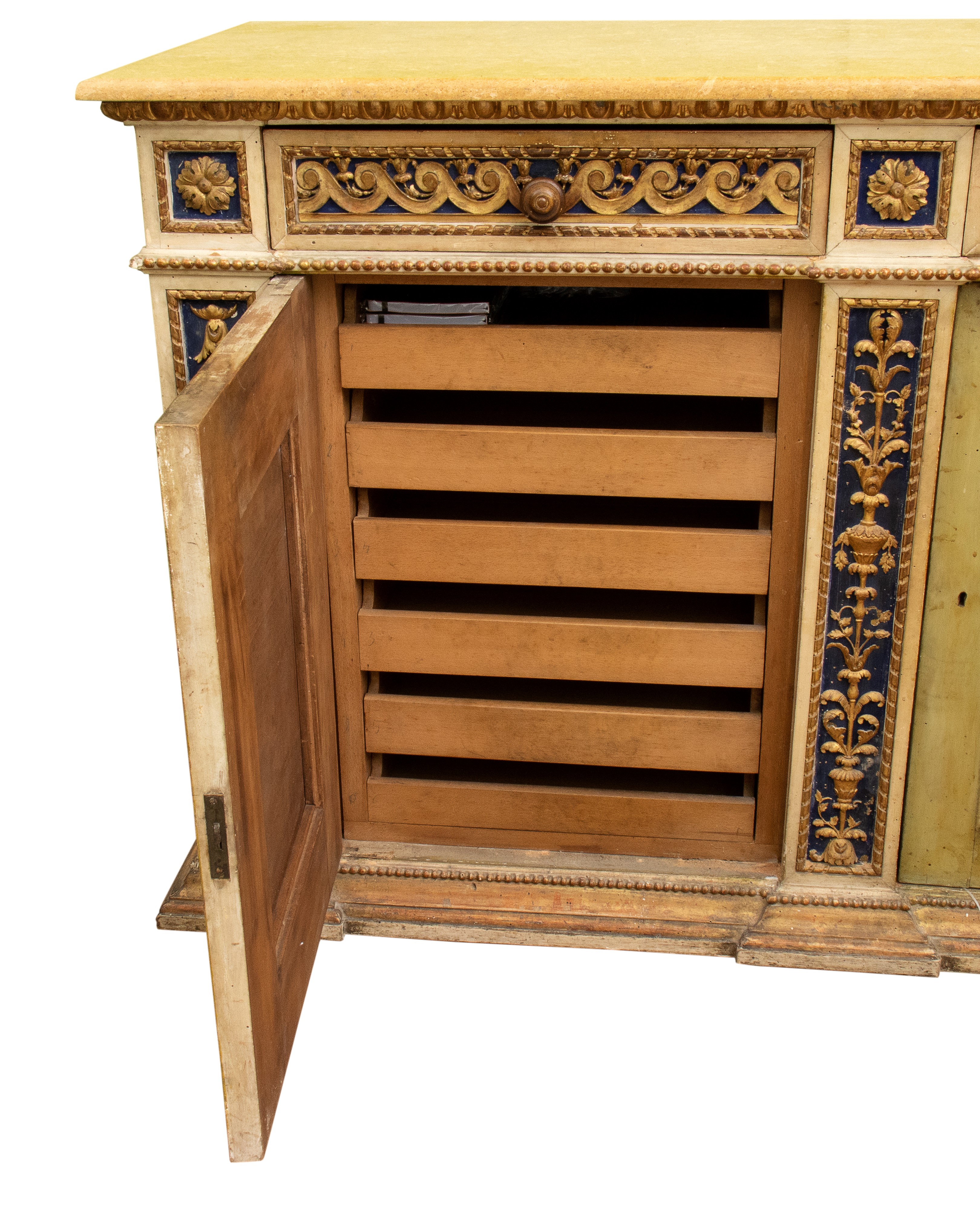 Credenza in stile neoclassico, laccata e dorata, Italia centrale, inizio XX secolo
