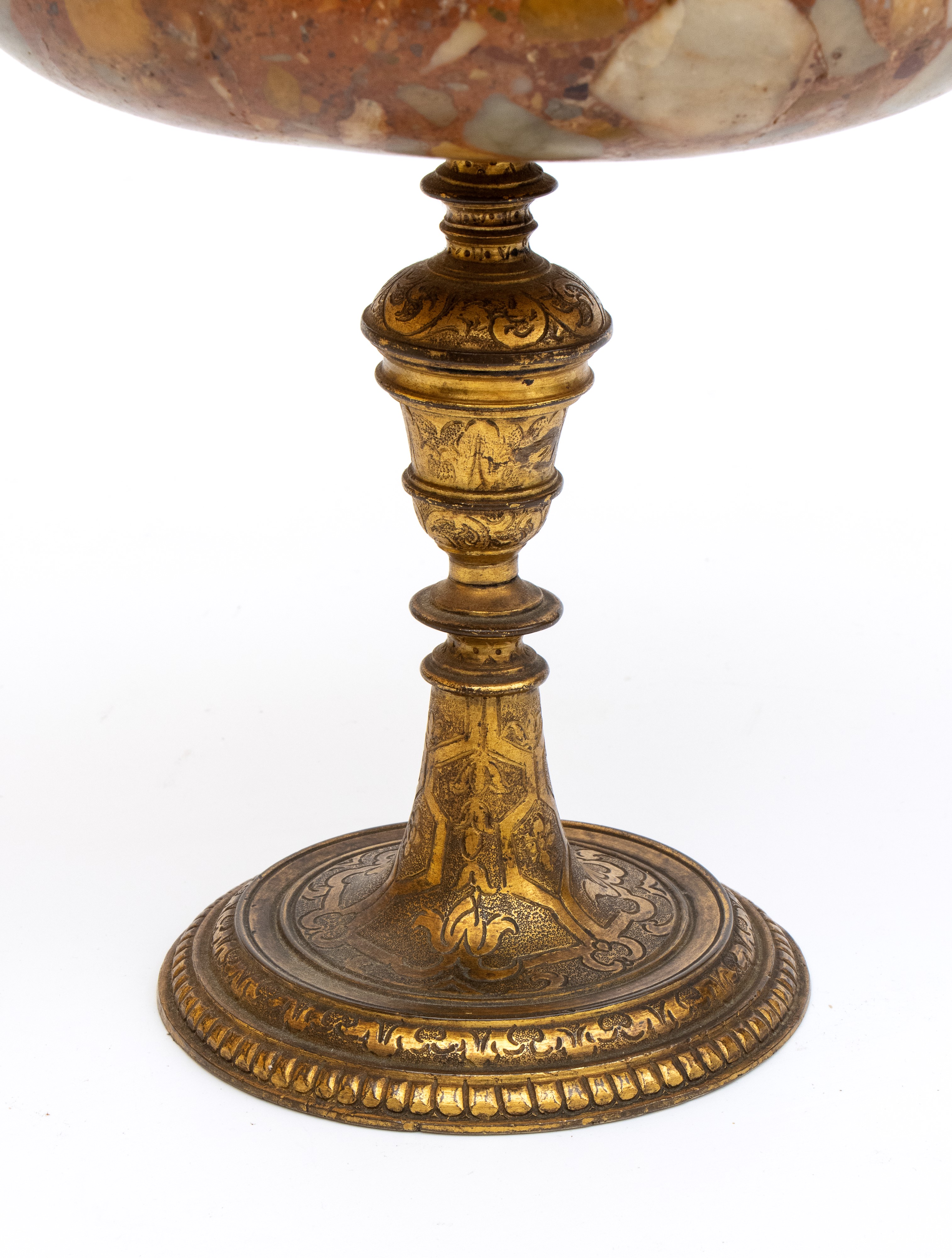 Alzata in bronzo e marmo brecciato policromo