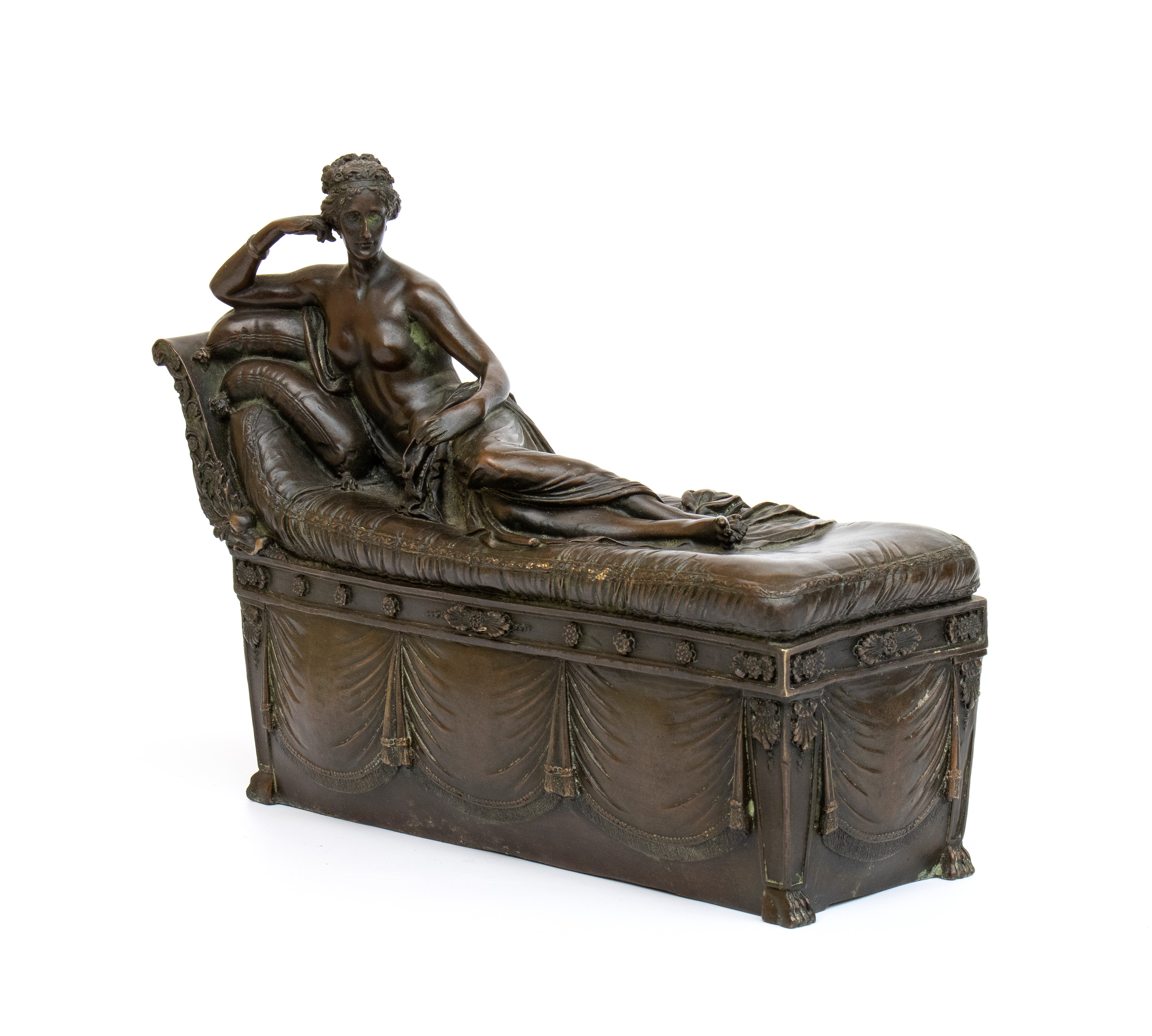 Scultura in bronzo brunito raffigurante Paolina Borghese, Francia, fine XIX secolo