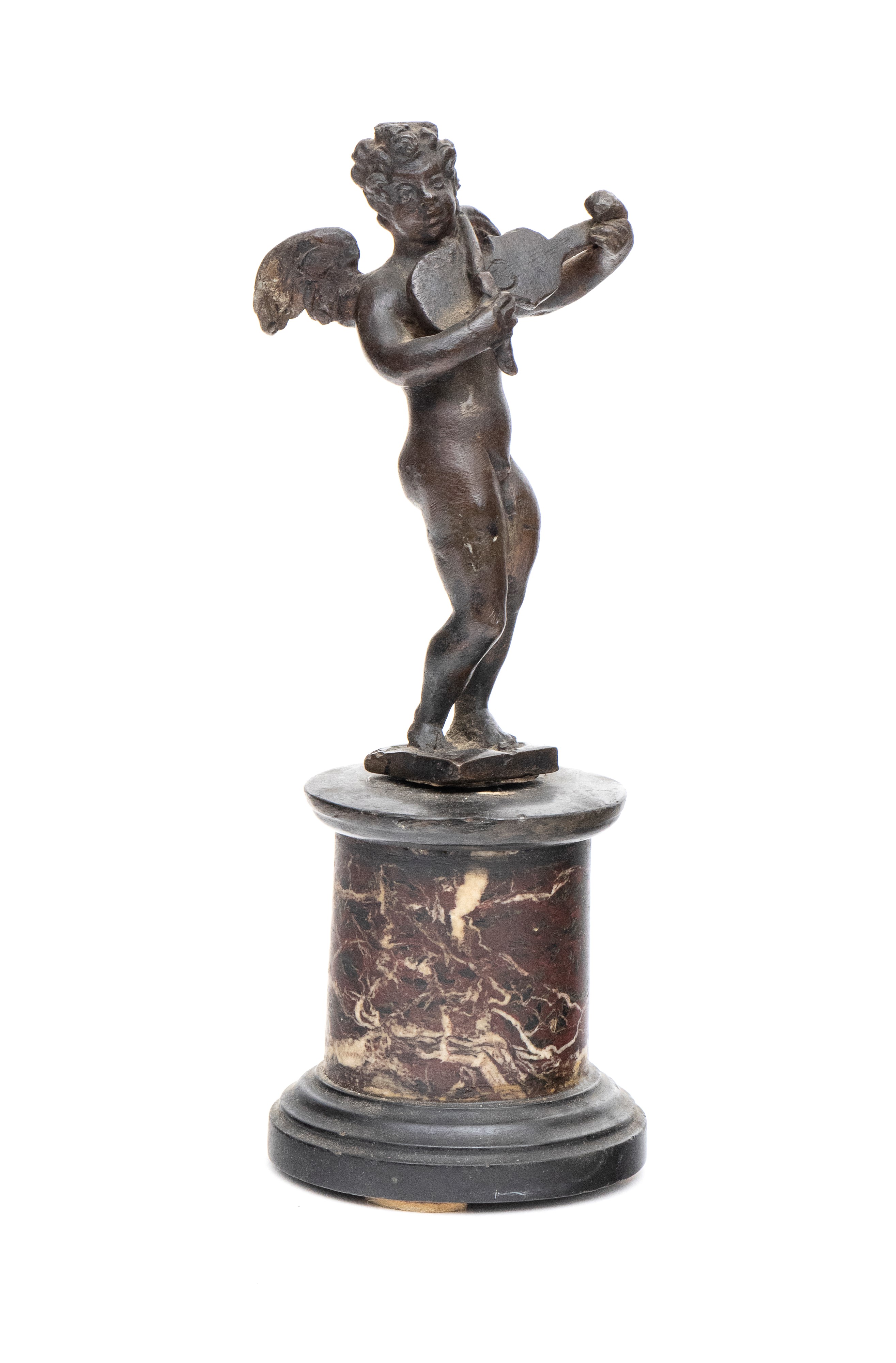 Putto musicante, scultura in bronzo, gusto neoclassico (XIX secolo)