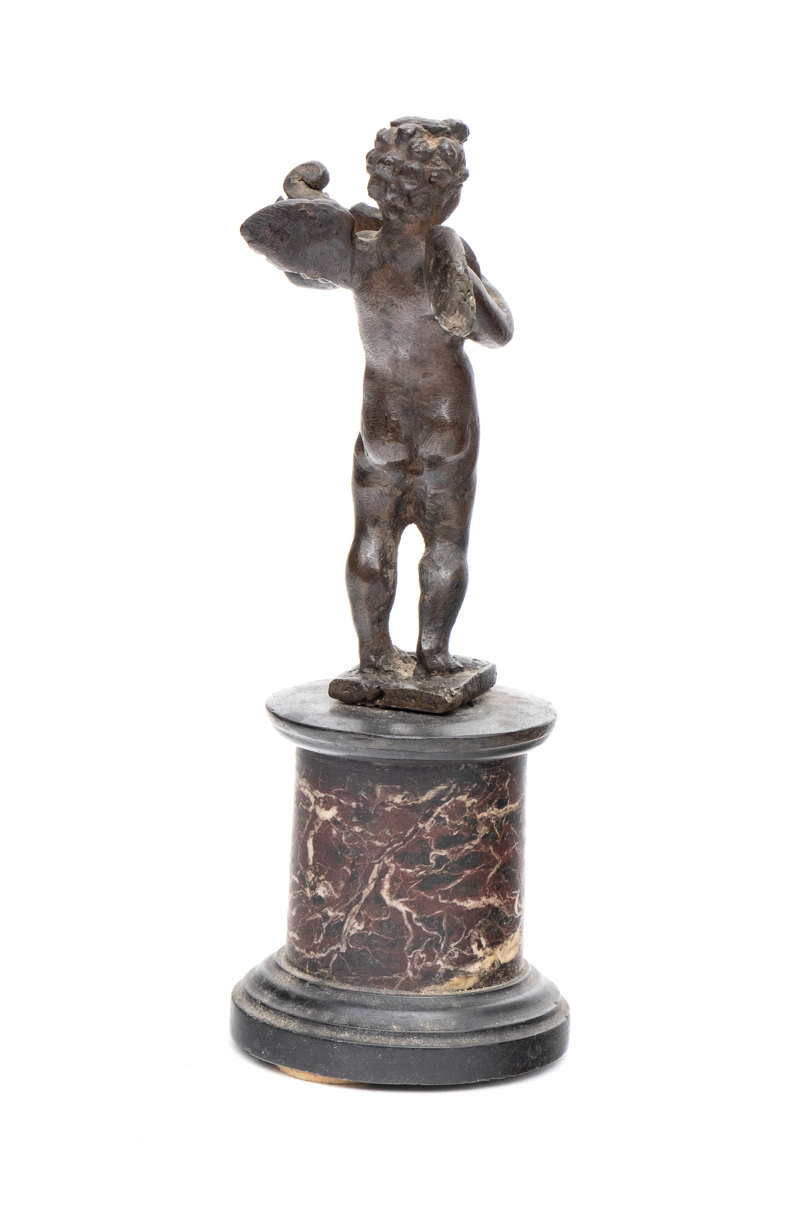 Putto musicante, scultura in bronzo, gusto neoclassico (XIX secolo)