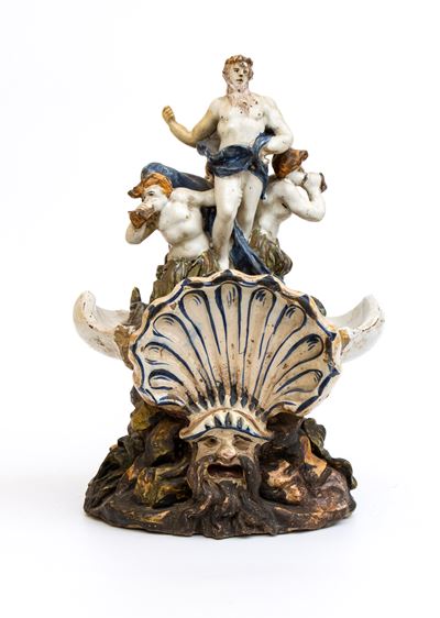 Scultura in ceramica policroma raffigurante Nettuno, XIX secolo
